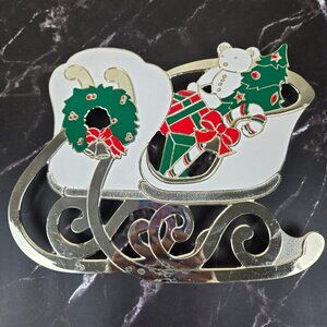 Vintage William A Rogers (Oneida) Silverplate Christmas Sleigh Trivet Enamel